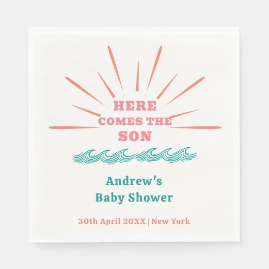 Beach Sunshine Hier komt het Son Baby shower Servet (Voorkant)