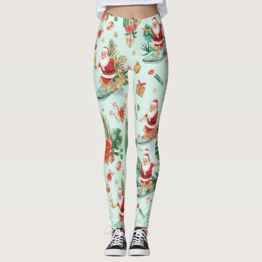 Beach Surf Christmas Party with Santa Claus Leggings (Voorkant)