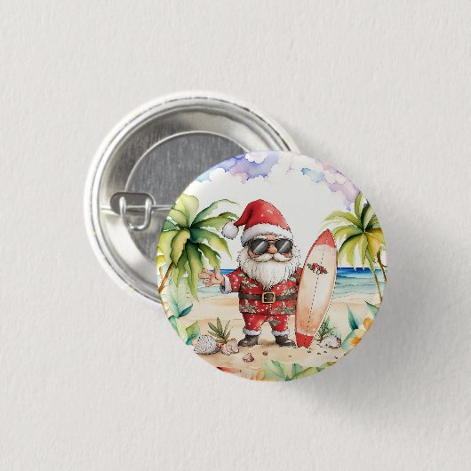 Beach Surf Christmas Party with Santa Claus  Ronde Button 3,2 Cm (Voorkant /achterkant)