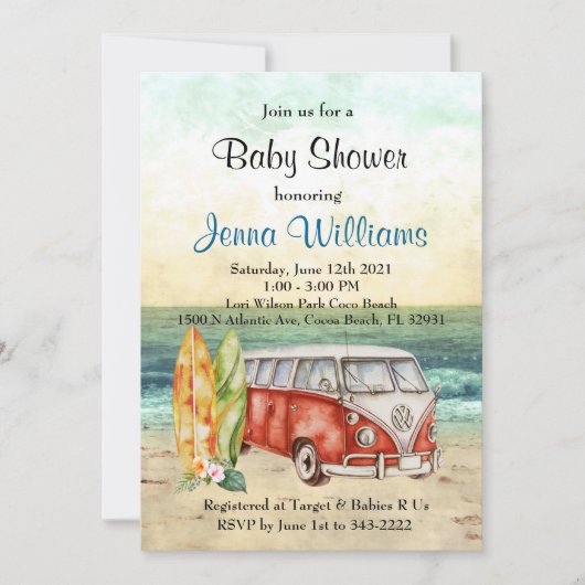 Beach Surf Surfboard Baby Boy Shower Invitation Kaart (Voorkant)