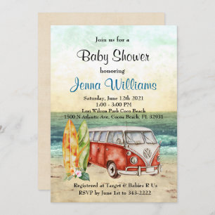Beach Surf Surfboard Baby Boy Shower Invitation Kaart