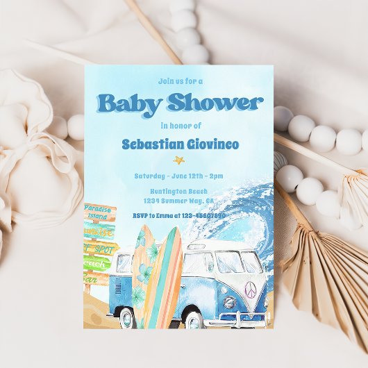Beach Surfen Baby shower Uitnodiging