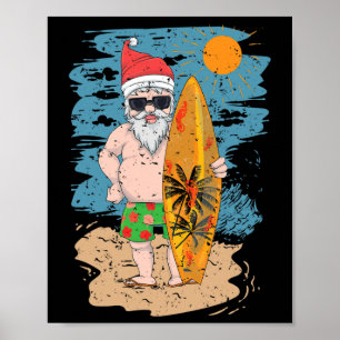 Beach surfen Kerstman Funny Summer Hawaï Kerstmis Poster