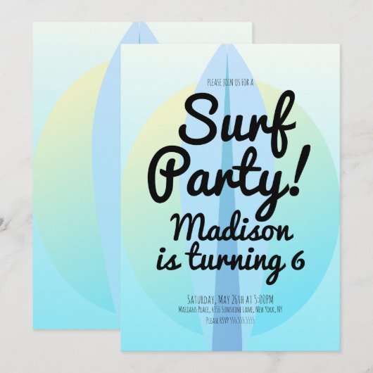 "Beach Surfparty Ombre Blue" Kaart (Voorkant / Achterkant)