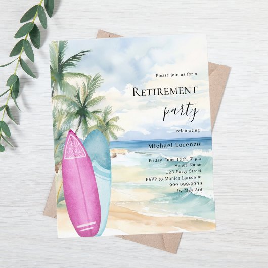 Beach surfplanken pensioen party uitnodiging