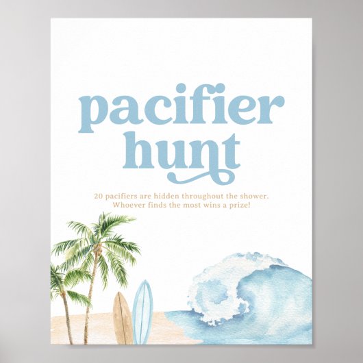 Beach Surven Baby shower Pacifier Hunt Sign Poster (Voorkant)