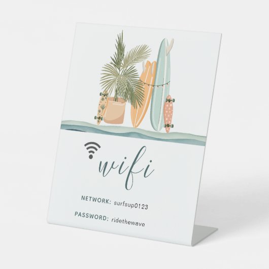 Beach Surven Network WiFi Wachtwoord Reclamebord Met Voetstuk (Voorkant)