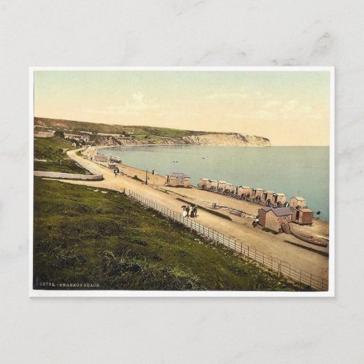 Beach, Swanage, England, zeldzaam Photochrom Briefkaart (Voorkant)