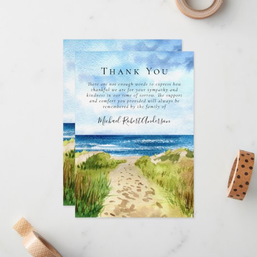 Beach sympathie begrafenis bedankt notitiekaartje (Voorkant / Achterkant in situ)