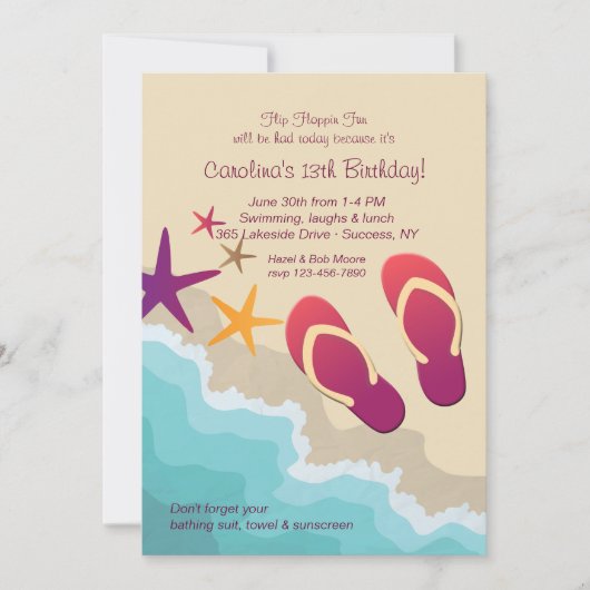 Beach Teenslippers Invitation Kaart (Voorkant)