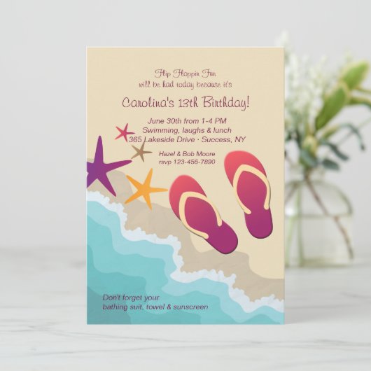 Beach Teenslippers Invitation Kaart (Staand voorkant)