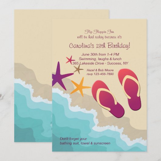 Beach Teenslippers Invitation Kaart (Voorkant / Achterkant)
