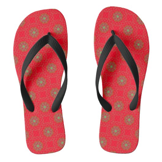 Beach Teenslippers Red Black Kaleidoscoop Mandala (Voetbed)