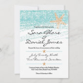 Beach Th-weide Wedding Invitation w/Starfish Accen Kaart (Voorkant)