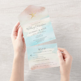 Beach THALIN-ONE Wedding Invitation All In One Uitnodiging