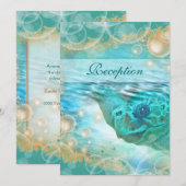 Beach thema bruiloft blauwe ivoorreceptie kaart (Voorkant / Achterkant)