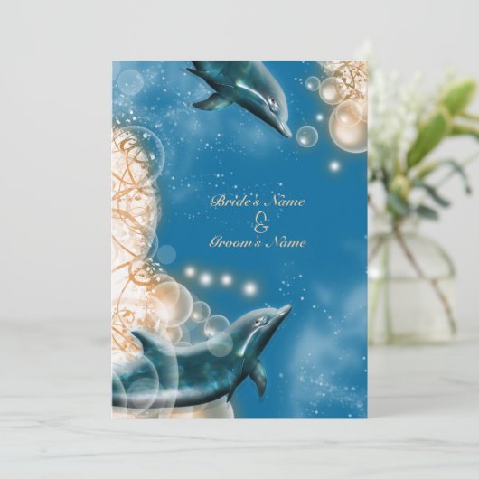 Beach thema - bruiloft dolphin elegant party kaart (Staand voorkant)