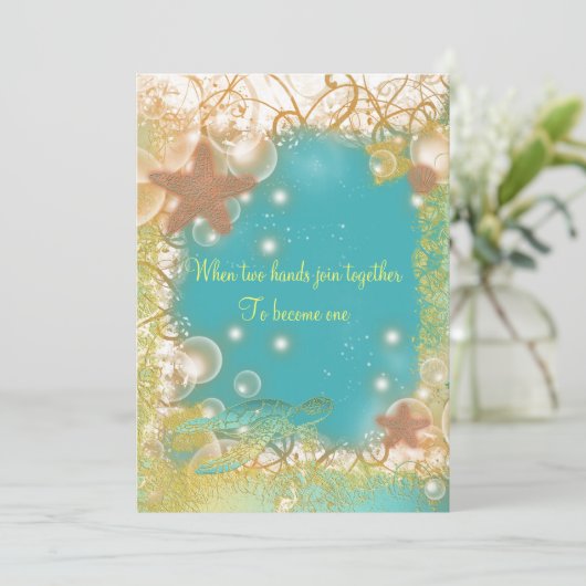 Beach thema bruiloft exotisch kaart (Staand voorkant)