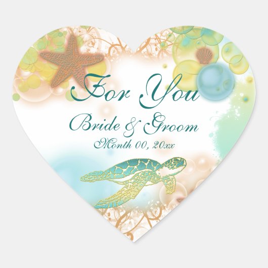 Beach thema bruiloft gunst "Voor jou" Hart Sticker (Voorkant)