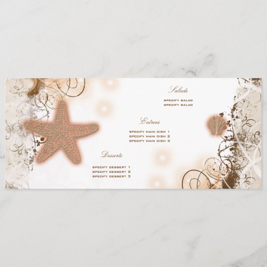 Beach thema bruiloft ~ menu sjabloon (Achterkant)