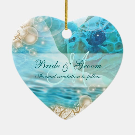 Beach thema bruiloft "save the date" schildpad keramisch ornament (Achterkant)