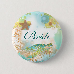 Beach thema bruiloft schildpadbrij ronde button 5,7 cm