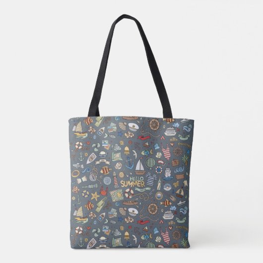 Beach Thema, Nautical Pattern Canvas tas (Achterkant)