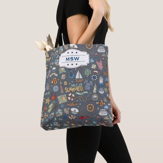Beach Thema, Nautical Pattern Canvas tas (Dichtbij)