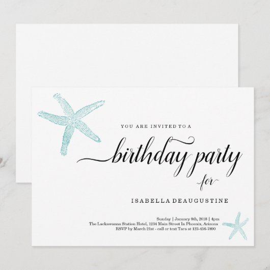 Beach Theme Birthday Party Invitation Kaart (Voorkant / Achterkant)