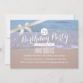 Beach Theme Classy Ivory Ribbon Birthday Party Kaart (Voorkant)