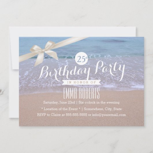 Beach Theme Classy Ivory Ribbon Birthday Party Kaart (Voorkant)