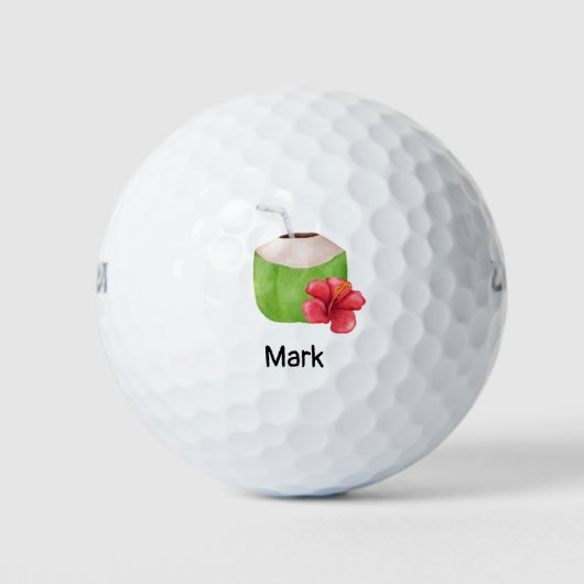 Beach Theme Coconut met Hibiscus Hawaii Flower Golfballen (Voorkant)