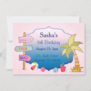 Beach Theme Custom Verjaardag Party Uitnodiging