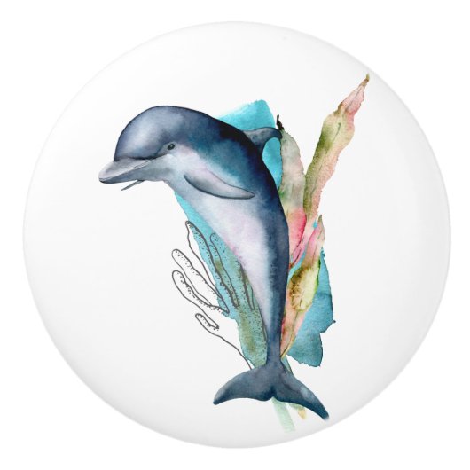 Beach Theme Dolphin Waterverf Art Ceramic Knob. Keramische Knop (Voorkant)