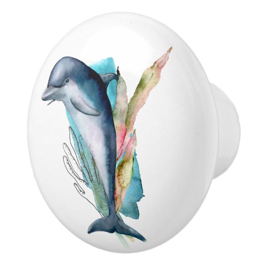 Beach Theme Dolphin Waterverf Art Ceramic Knob. Keramische Knop (Rechts)