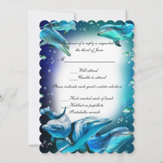 Beach Theme Dolphin Weddenschap Response Invitatio Kaart (Voorkant)