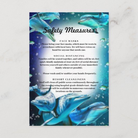 Beach Theme Dolphin Weddenschap Safety Measures Informatiekaartje (Voorkant)
