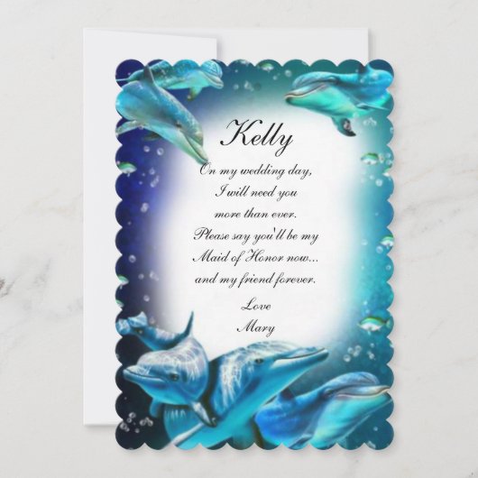 Beach Theme Dolphin Wedding Maid of Honor Kaart (Voorkant)