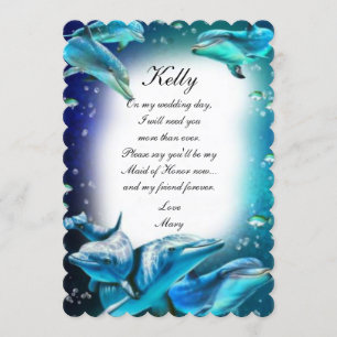 Beach Theme Dolphin Wedding Maid of Honor Kaart