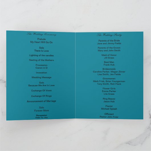 Beach Theme Dolphin Wedding Programme Kaart (Binnen)