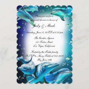 Beach Theme Dolphin Wedding Rehearsal Dinner Kaart