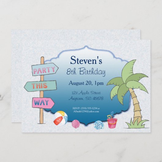 Beach Theme Five Line Aangepaste Uitnodiging (Voorkant / Achterkant)