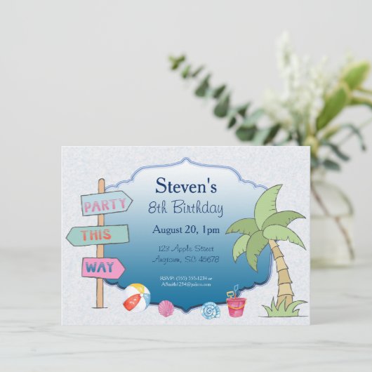 Beach Theme Five Line Aangepaste Uitnodiging (Staand voorkant)