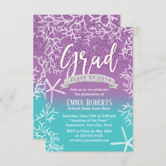 Beach Theme Lavender Blauwgroen Ombre Graduation P Kaart (Voorkant / Achterkant)