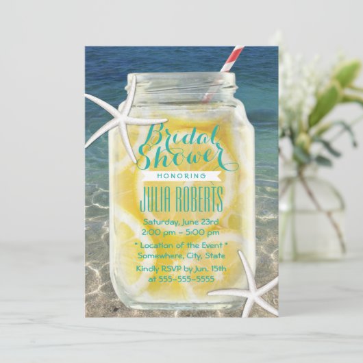 Beach Theme Mason Jar & Starfish Vrijgezellenfeest Kaart (Staand voorkant)