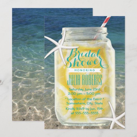Beach Theme Mason Jar & Starfish Vrijgezellenfeest Kaart (Voorkant / Achterkant)