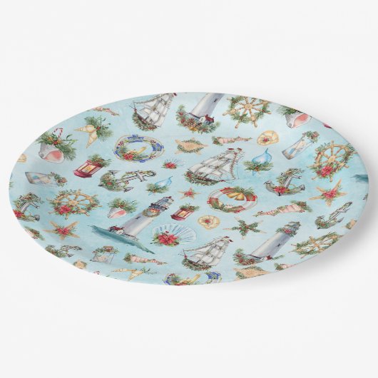 Beach Theme Nautical Kerstmis Kastal Papieren Bordje (Gekanteld)