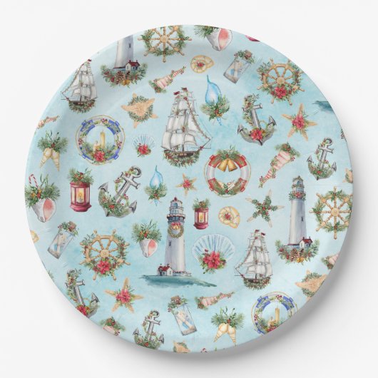 Beach Theme Nautical Kerstmis Kastal Papieren Bordje (Voorkant)