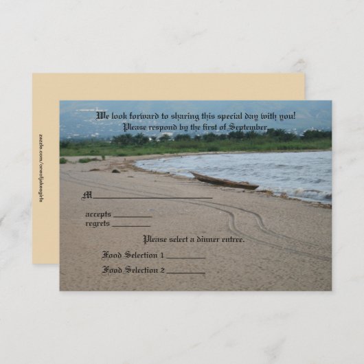 Beach Theme Response Card - Landscape RSVP Kaartje (Voorkant / Achterkant)
