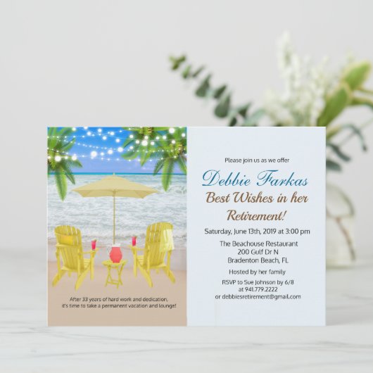 Beach Theme Retirement Lounge stoel uitnodiging (Staand voorkant)